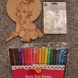 Baby Krishna MDF cutout with colour pens & gems